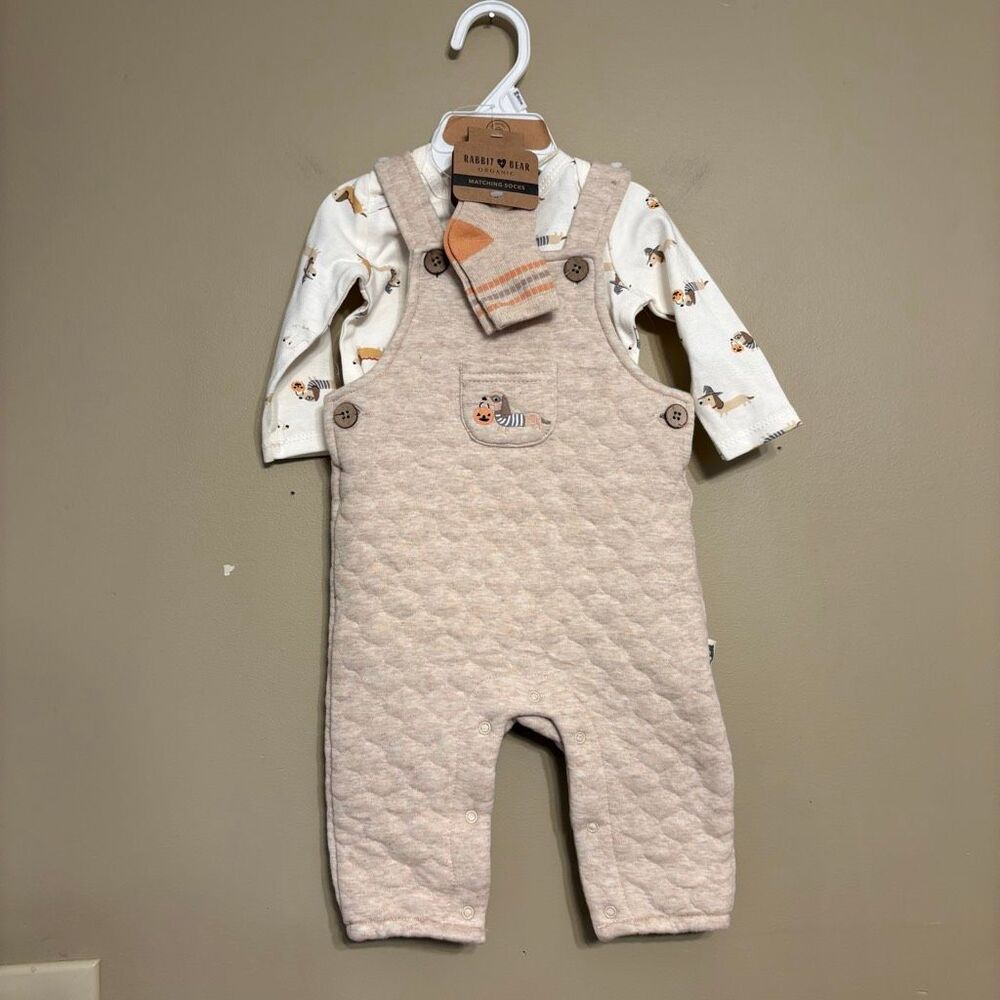 Rabbit + Bear Baby Dachshund Overall Halloween Outfit 3-6M NWT 3 Piece Set